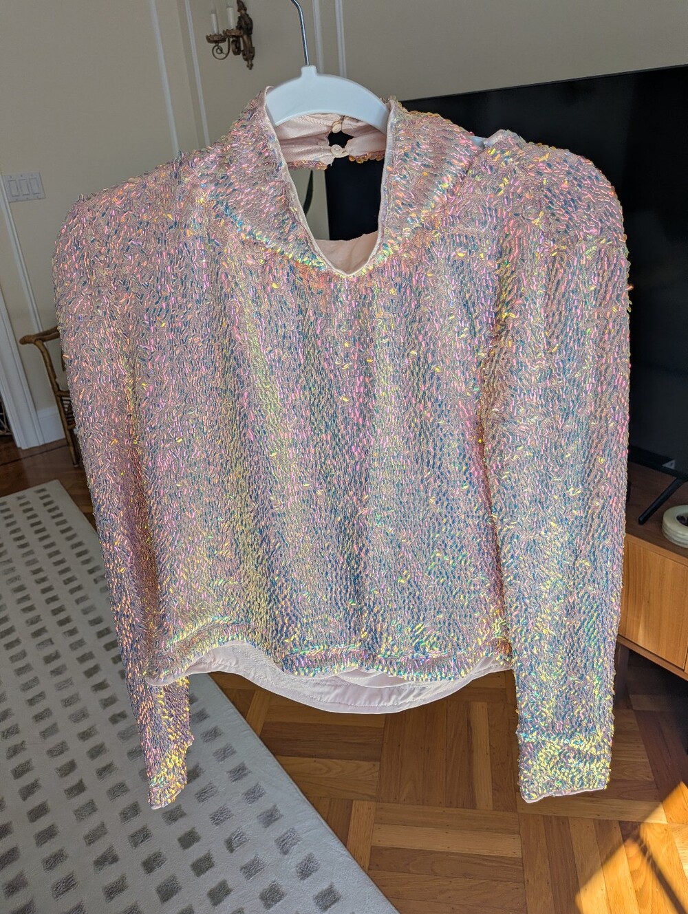 ASTR Label Iridescent Sequin Long-Sleeve Top in Pink